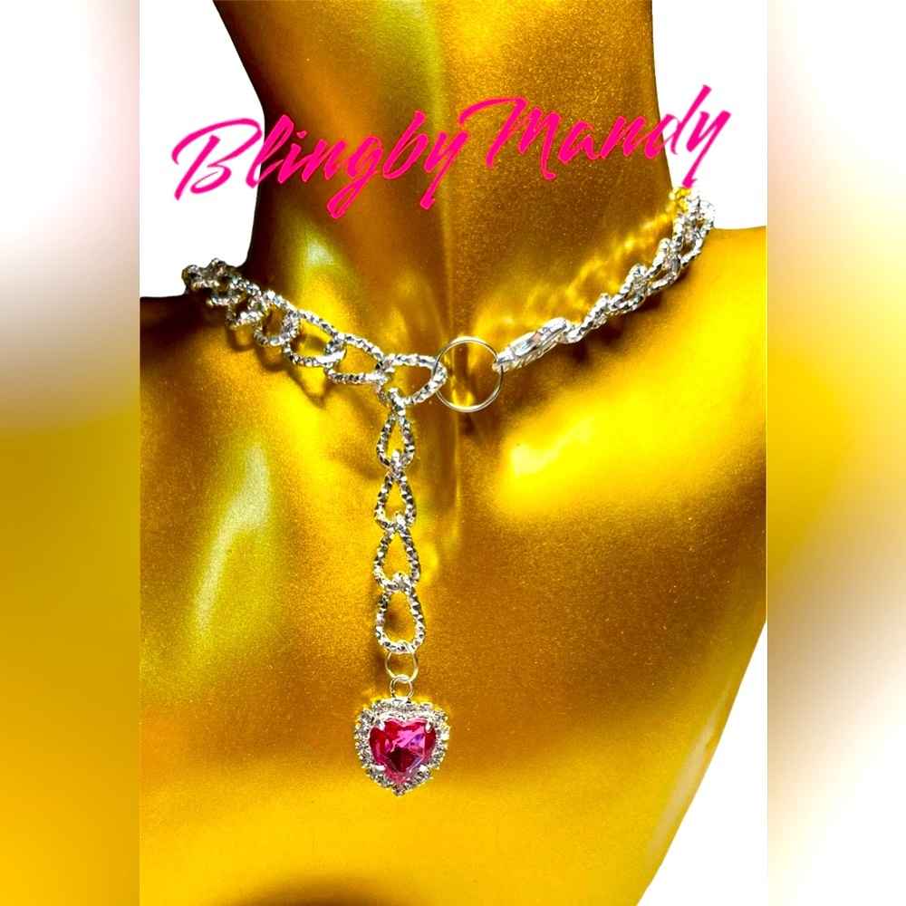 Bold chunky collar/choker dangle silver necklace